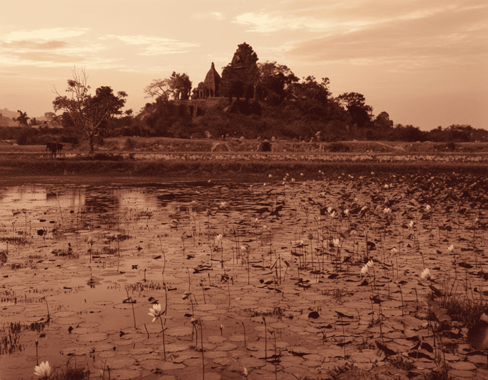 Ponagar Cham Tower in 1927, when the area by the Cai River's entrance was still a fragrant lotus pond